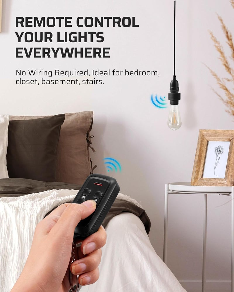 DEWENWILS Remote Control Light Socket with Dimmer, Wireless Light Switch, Wireless Light Bulbs Socket Switch, E26 E27 Base, 100FT Range, No Wiring, for Closet, Garage, Basement, ETL Listed, Black - Image 2